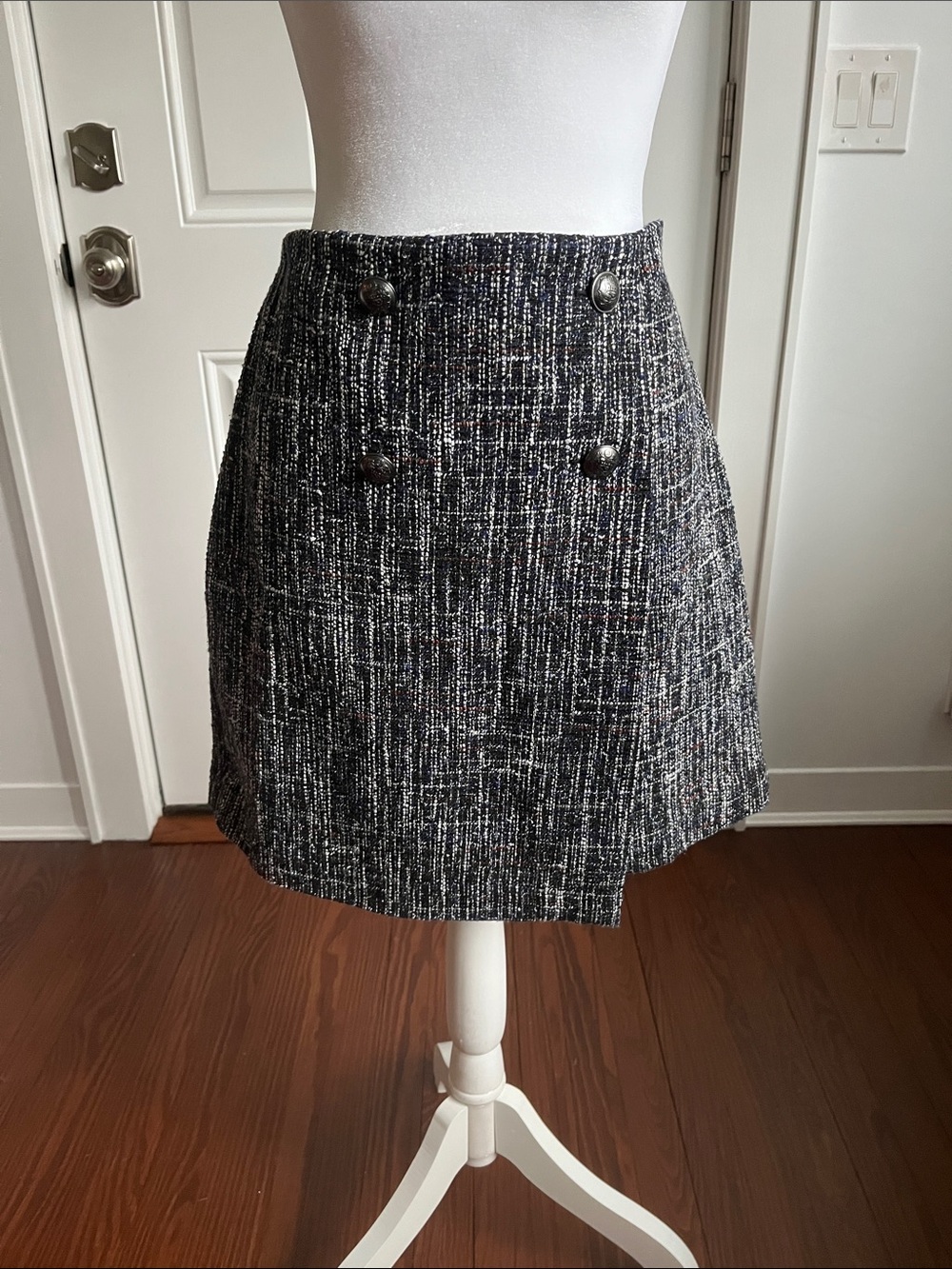 LOFT Tweed Skirt - Navy, Black & White